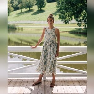 THE GREAT. Floral Blue and White Dress